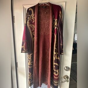 Elegant Burgundy and Gold Long Cardigan
